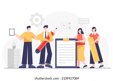 Teamwork, Success, office workers concept. Business team ready to work. Business team ready to succes. Vector cartoon illustration flat design