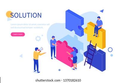 Teamwork success with puzzle concept. Can use for web banner, infographics, hero images. Flat isometric vector illustration isolated on white background.
