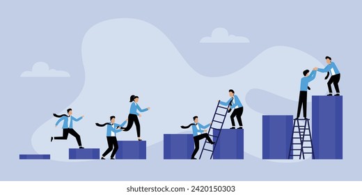 Teamwork to success together, employee career path or partnership support to help business growin 2d vector illustration