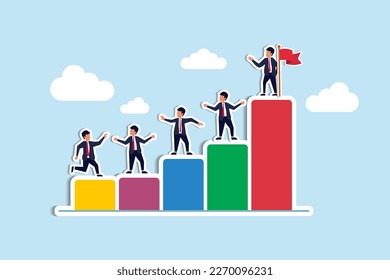 Teamwork to success together, partnership support to help business growing, team collaboration or mentor and training concept, business people help team climbing growth chart. Paper Cut Style