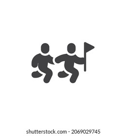 Teamwork, success vector icon. filled flat sign for mobile concept and web design. Two people with flag glyph icon. Symbol, logo illustration. Vector graphics
