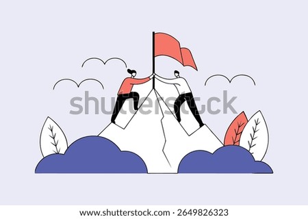 Teamwork and Support Illustration Business Collaboration, Goal Achievement, and Success Concept Design