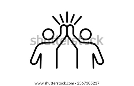 Teamwork and support, outline icon two people give high-five or people together holding hands with their hands raised up.	