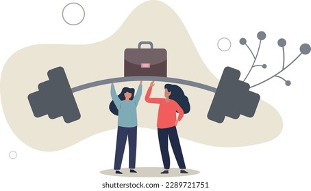 Teamwork to support for success, cooperate or collaboration to achieve strength, help or togetherness for business solution concept.flat vector illustration.