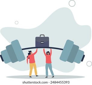Teamwork to support for success, cooperate or collaboration to achieve strength, help or togetherness for business solution concept.flat design.illustration with people.