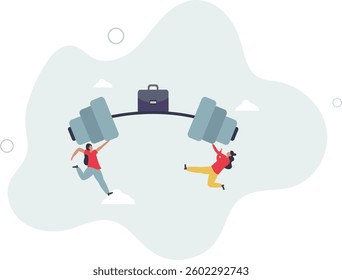 Teamwork to support for success, cooperate or collaboration to achieve strength, help or togetherness for business solution concept.flat character life .