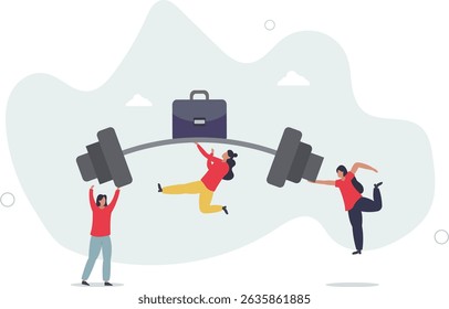 Teamwork to support for success, cooperate or collaboration to achieve strength, help or togetherness for business solution concept. character life .