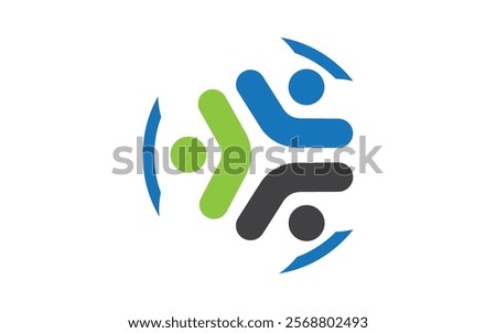 Teamwork swooshes logo vector 3 people community icon