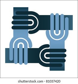 Teamwork symbol - circle of hands, chain
isolated on white, vector
