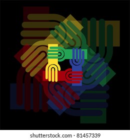 Teamwork symbol - circle of hands flat icon. Hands chain. Support symbol