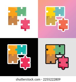 Teamwork symbol. Four pieces of puzzle. Flat icon. Trust, unity, connection. Modern vector illustration.