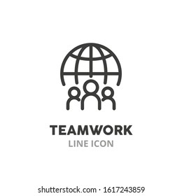 Teamwork symbol line icon. Concept of cooperating, working in team. Vector illustration symbol elements for web design.
