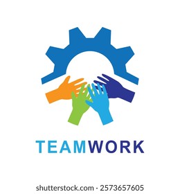 Teamwork symbol logo icon vector. Illustration with hands people colorful 