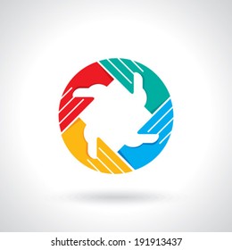 Teamwork symbol. Multicolored hands