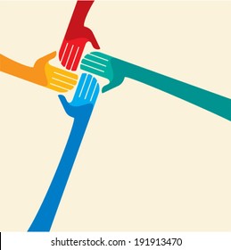 Teamwork symbol. Multicolored hands