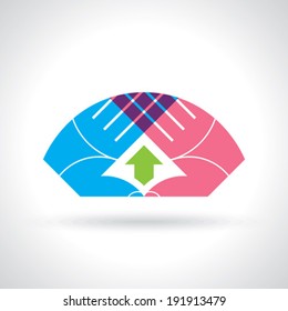 Teamwork symbol. Multicolored hands