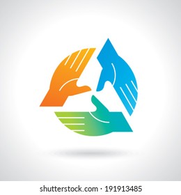 Teamwork symbol. Multicolored hands