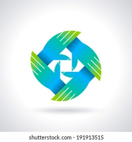Teamwork symbol. Multicolored hands