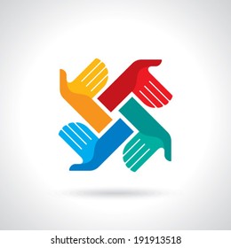 Teamwork symbol. Multicolored hands