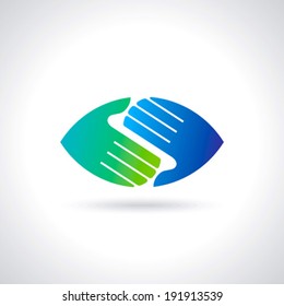 Teamwork symbol. Multicolored hands