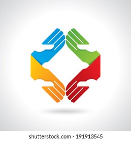 Teamwork symbol. Multicolored hands