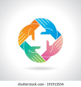 Teamwork symbol. Multicolored hands
