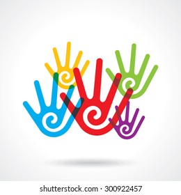 Teamwork symbol. Multicolored hands