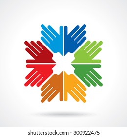Teamwork symbol. Multicolored hands