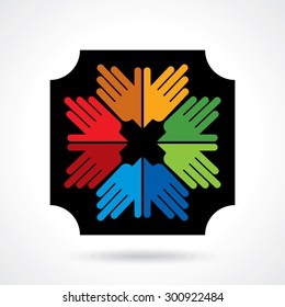 Teamwork symbol. Multicolored hands