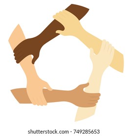 teamwork symbol ring of hands flat design icon