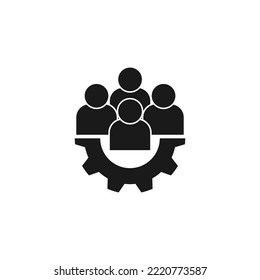 Teamwork symbol vector. Illustration with peoples and gear icon