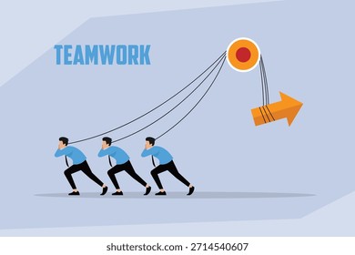 Trabalho em equipe e sinergia: Empresários se unindo para alcançar uma ilustração de vetor plano 2d de meta compartilhada