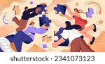 Teamwork, team building concept. People connect pieces of puzzle together, men and women make corporate business goal, success solution in collaboration, create unity company. Flat vector illustration