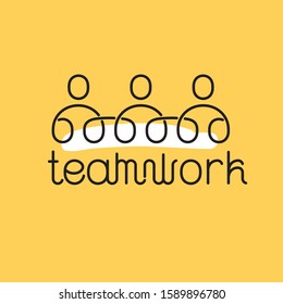 Teamwork thin icon. Business concept on yellow background with white splash.