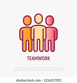 Teamwork thin line icon. Modern vector illustration of partnership.
