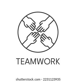 Icono de línea delgada de trabajo en equipo sobre fondo blanco