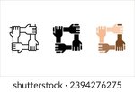 Teamwork thin line icon set, four hands holding together for wrist. partnership symbol. vector illustration on white background