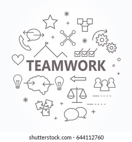 Teamwork thin line icon set. Vector illustration.