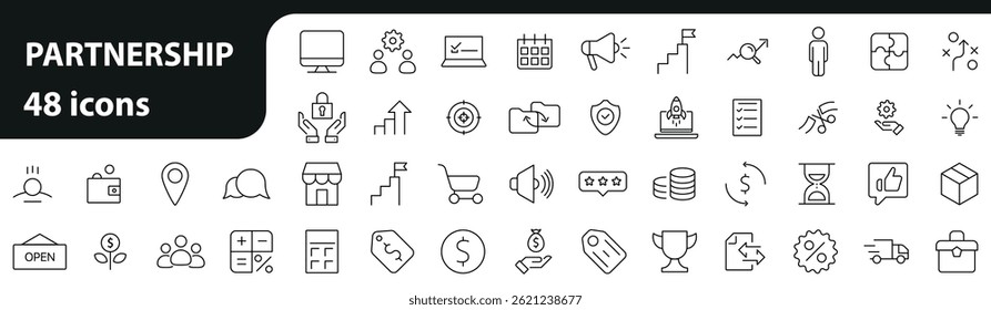 Teamwork Thin Line Icons - Editable Stroke Partnership, Synergie, Interaktion, Management, Zusammenarbeit, Meeting, Arbeitsplatz und mehr.