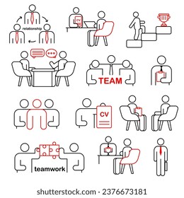 Teamwork Thin Line Icons. Pixel perfect. Editable stroke. People icons business process, human resource management, meeting work group team
