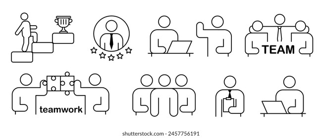 Teamwork Thin Line Icons. Pixel perfect. Editable stroke. People icons business process, human resource management, meeting work group team