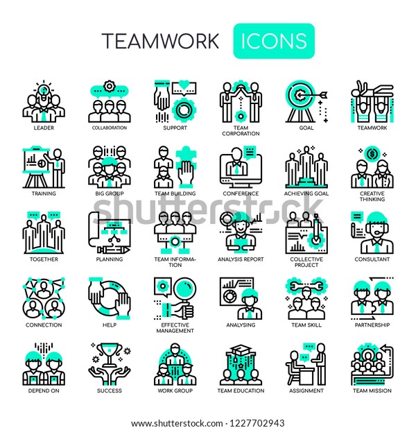 Teamwork Thin Line Pixel Perfect Icons Stock Vector (Royalty Free ...