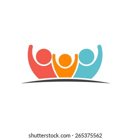 Teamwork Three Friends Logo Image. Concept Of Group Of People, Happy Team, Victory