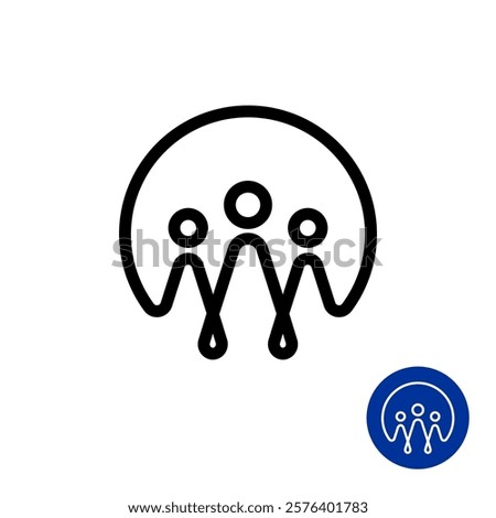 Teamwork three people logo. Simple vector illustration on white background. Partnership or support symbol. Adjustable stroke.