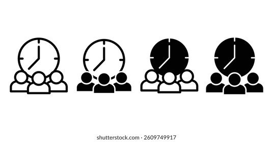 Teamwork Time Management Icons Black and White Group Clock Illustration Vector Design