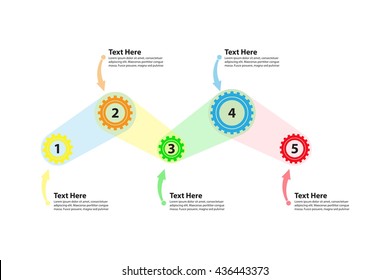 Teamwork timeline consisting of 5 bright gears - vector Infographic template