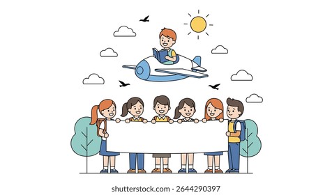 Trabalho em equipe Juntos Apoio e Amizade Ajudando os outros com um piloto Voando no Céu