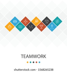 Teamwork trendy UI template infographics concept. collaboration, goal, strategy, performance icons