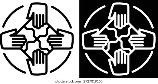 Trabajo en equipo Versión de dos tonos sobre fondo blanco y negro