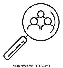 Teamwork under magnifier icon. Outline teamwork under magnifier vector icon for web design isolated on white background
